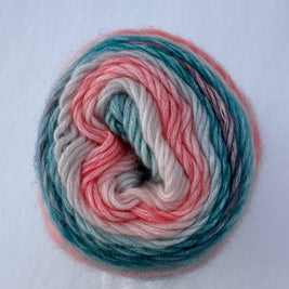 Multicolored yarn skein on a light gray background