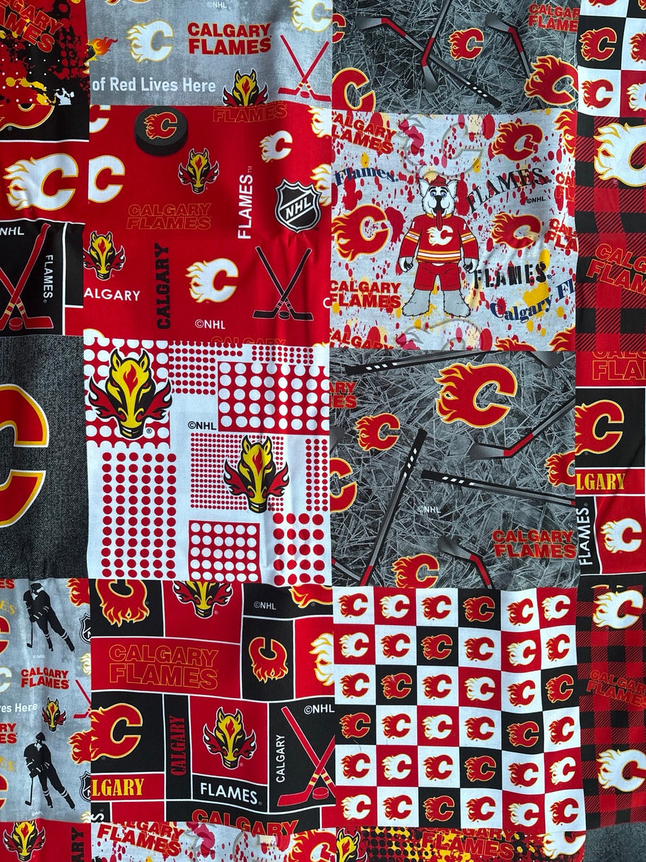 Calgary Flames mosaic fabric swatch for Team Pillow