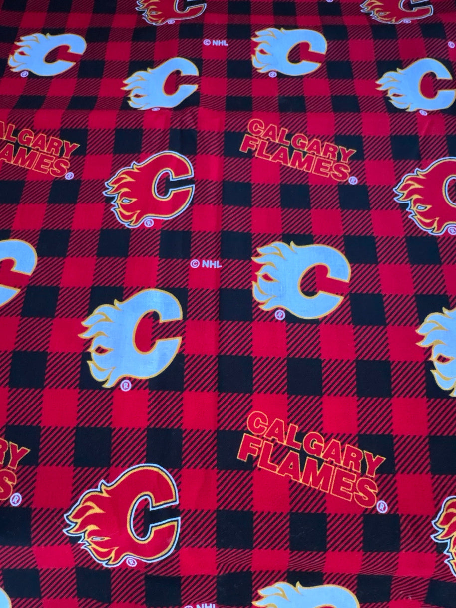 Calgary Flames plaid fabric swatch for Team Pillow