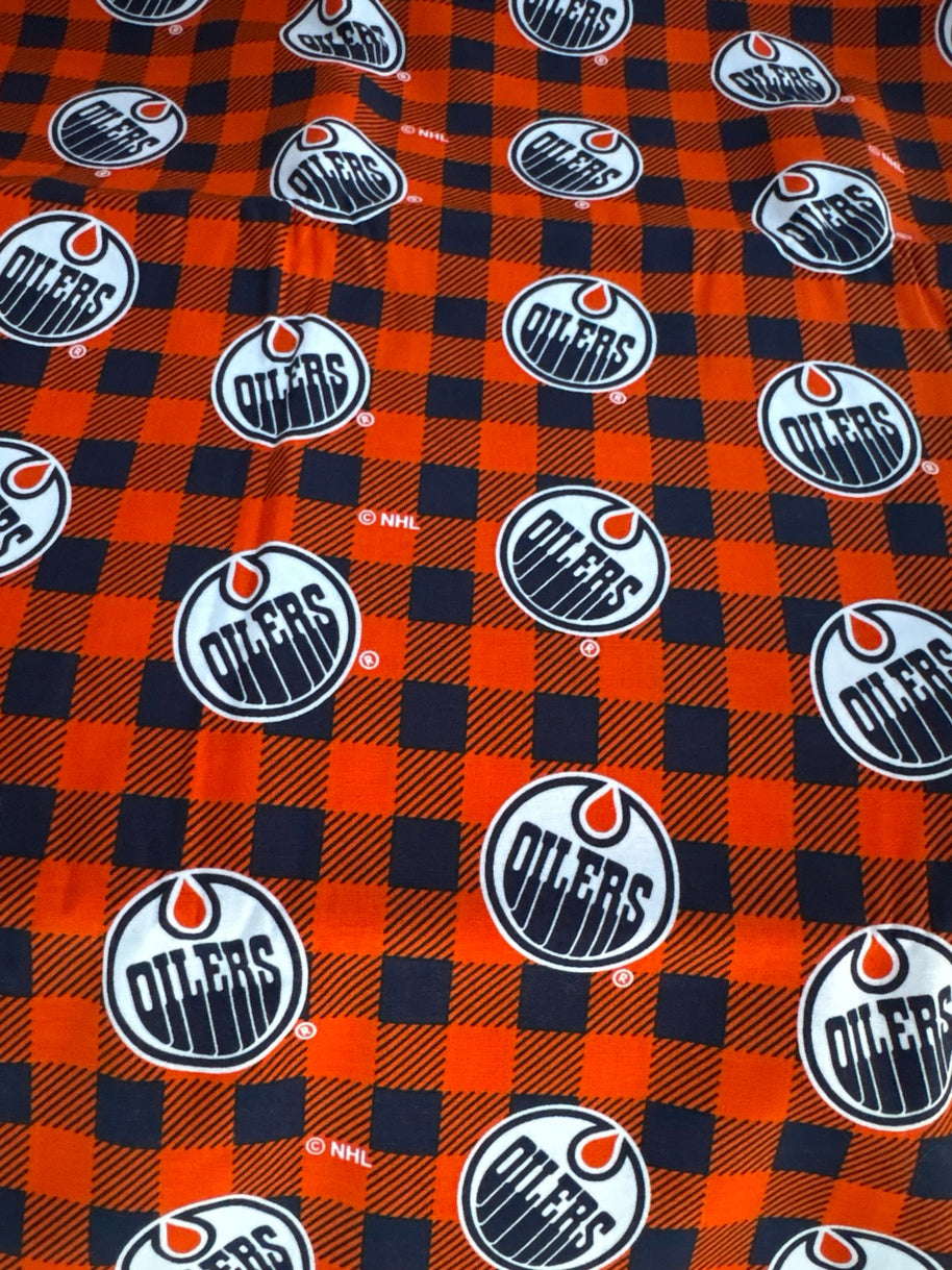 Edmonton Oilers plaid fabric swatch for Team Pillow