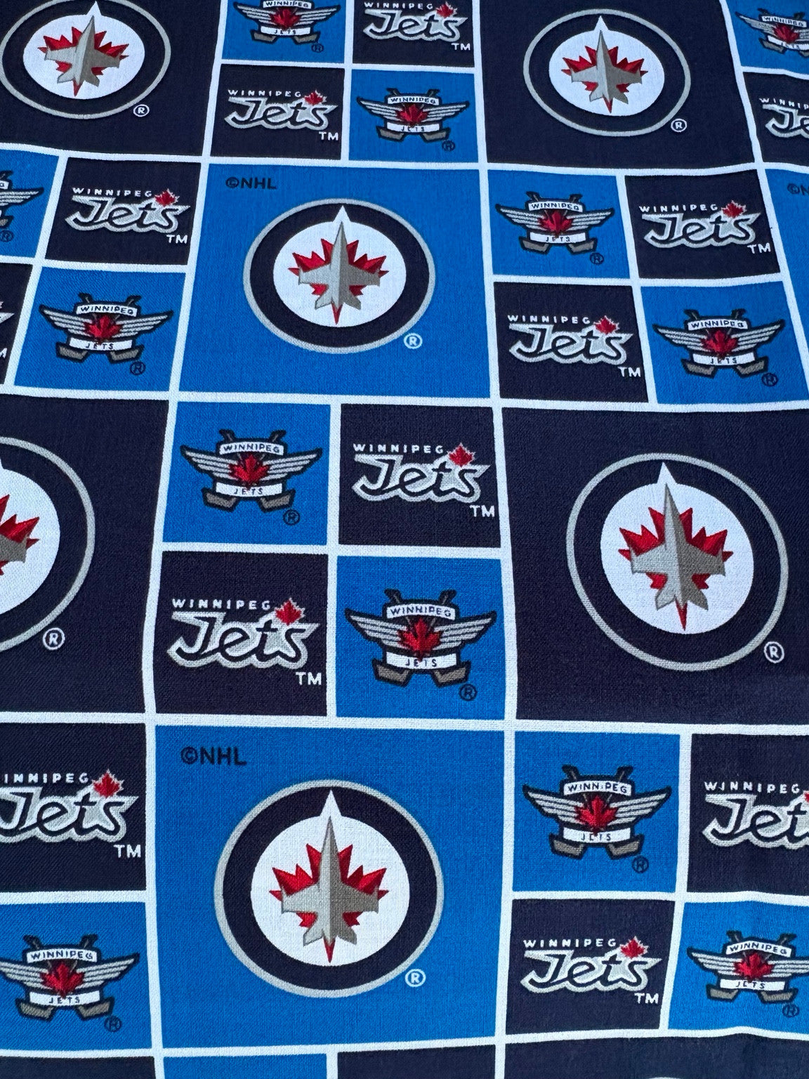 Winnipeg Jets block-pattern fabric swatch for Team Pillow